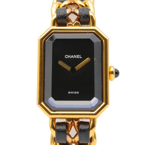 CHANEL Accessories - CHANEL Premiere M Watch, Gold-Plated, with Leather Strap, Black, Women's, H0001